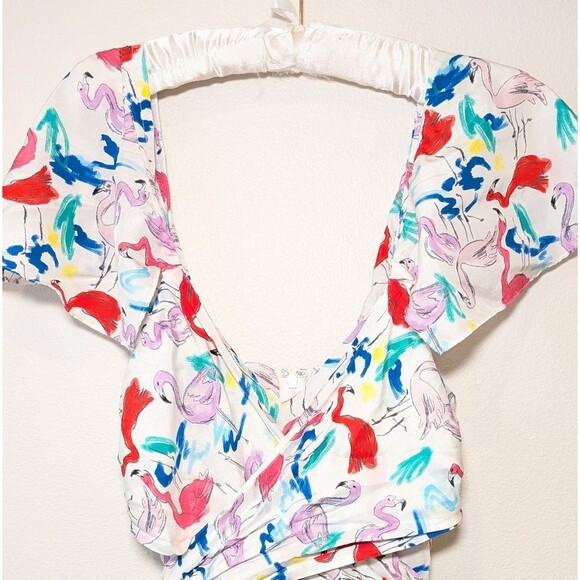 Tanya Taylor 100% Silk The Teigan Flamingo Print White Midi Dress - Picture 8 of 16